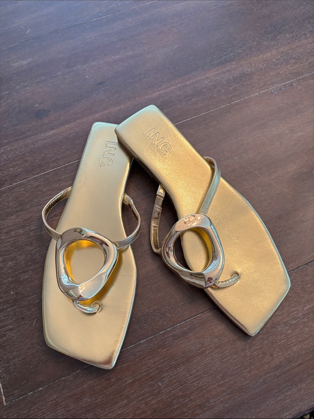 INC International Concepts Metallic Gold Toe-Ring Sandals